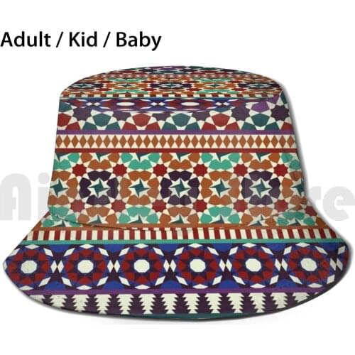Alhambra Tessellations - Red , Blue And Purple Sun Hat 2252 Bucket Hat Alhambra Alhambra Tiles Tiles