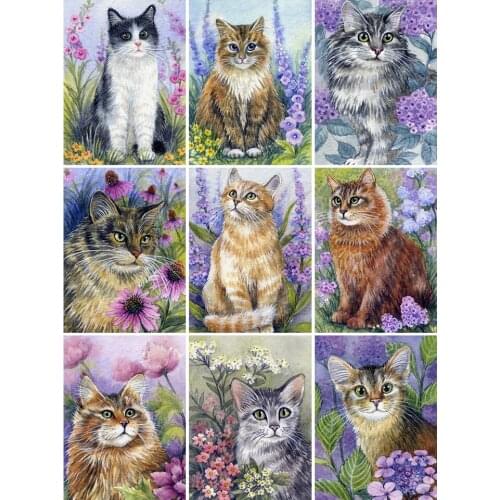 5D DIY Diamond Painting Animlas Cat Flowers Cross Stitch Kit Full Drill Embroidery Mosaic Art Picture of Rhinestones New Arrival