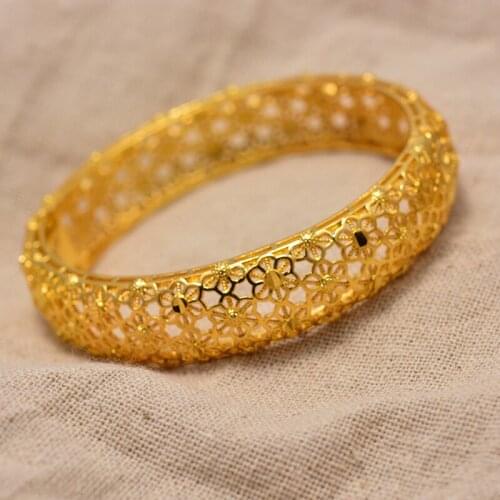 Annayoyo Dubai Arab Gold Color Dubai Bangles for Women Ethiopian Bracelets Middle East Wedding Jewelry African Gifts