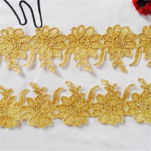 Free-shipping 4Yards Gold/ Blue Royal Fabric Pretty Flower Venise Lace Trim Applique Sewing Craft 6.5cm LJ0045