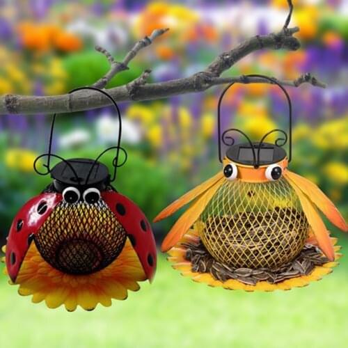 Wild Bird Feeder Outdoor Bee Shaped Bird Feeder Outdoor Hanging Wall Hanging Solar Lamp Decor Bird Feeder Outdoor Squirrel Proof
