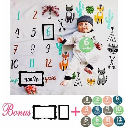 Infant Baby Monthly Milestone Sticker Photo Props Background Blankets Backdrop Cloth Calendar Bebe Boy Girl Photo Accessories