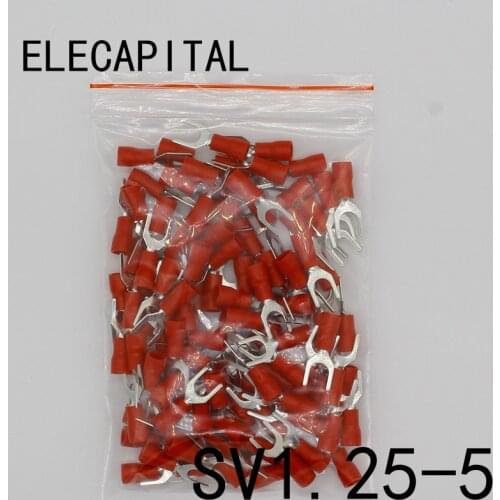 SV1.25-5 Red 100PCS/Pack SV1.25-5 Insulated Fork Cable Wire Terminal Connector Electrical Crimp Terminal SV1-5 SV