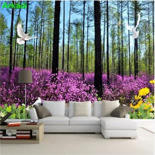 Custom mural photos 3d living room wallpaper fantasy forest flowers and sea home decoration painting pastoral landscape mural