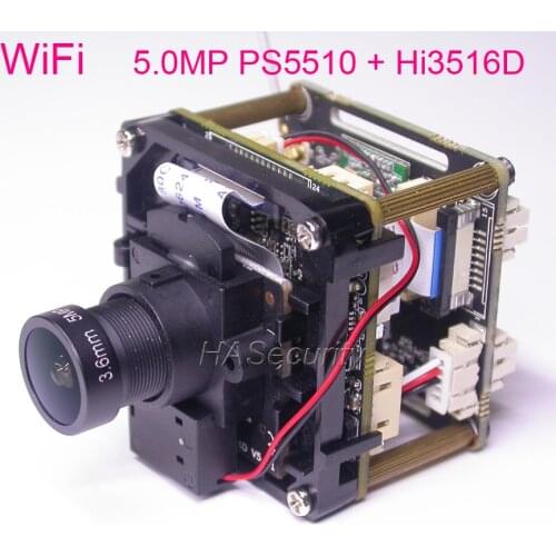 WiFi 5.0MP Intelligent Analysis H.265 / H.264 1/1.2.5" PS5510 + Hi3516D IP CCTV camera PCB board module +IRC +LENs +FPC antenna