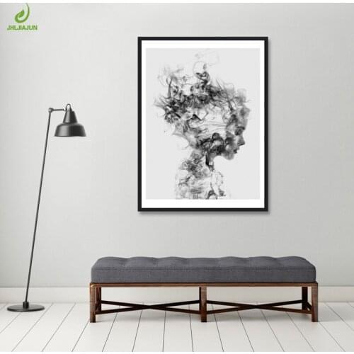 JHLJIAJUN Canvas Painting With Wood Frame Nordic Ponder Girl Black White Posters And Prints Wall Art For Living Room Bedroom