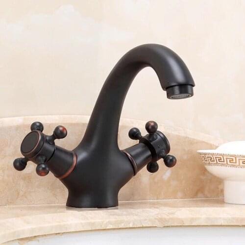 Bathroom Solid Brass Bronze Double Handle Control Antique Faucet Kitchen Bathroom Basin Mixer tap Robinet Antique Faucet