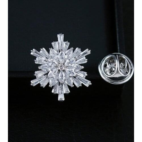 Crystal CZ snowflake charm lapel bar pin badge brooches fashion privacy ornament jewelry