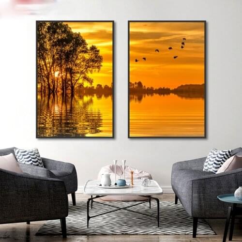 Landscape Canvas Painting Sunset Pictures for The Home Frameless Nordic Posters and Prints for Interior Room Decor Wall Art