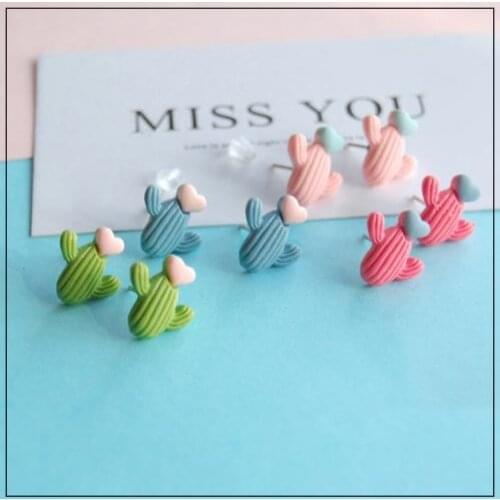 LANIWOO Cute Cartoon Cactus Stud Earrings 2021 New Fashion Jewelry Wholesale Accessory For Girls Friends Women