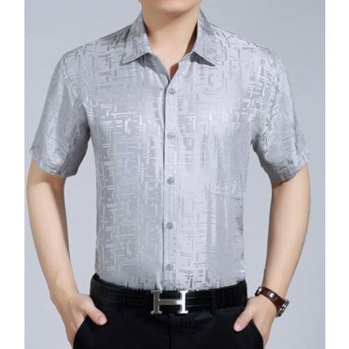 2020 New Summer Real Silk Shirt Men White Short Sleeve Shirt Formal Man Shirts High Quality Camisa Masculina KJ1943