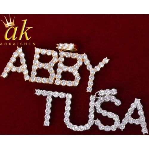 Custom Name Tennis Chain Letters Pendant For Men With Tennis Chain Silver Color Charms Zircon Hip Hop Jewelry