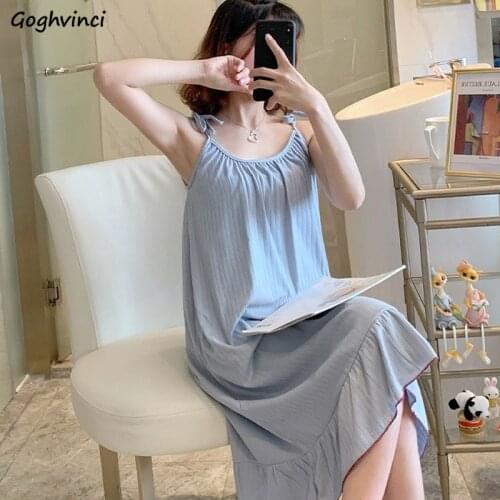 Nightgowns Women Solid Lace-up Adjustable Straps Plus Size M-3XL Japanese Style Cute Students Mid-calf Colorful Sleepwear Female