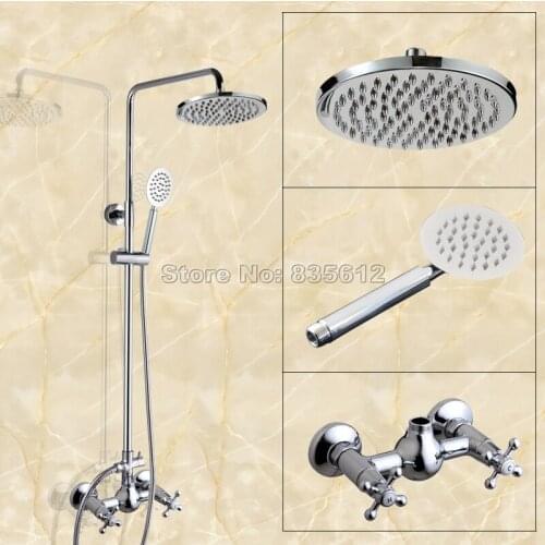 NEW Chrome Finish Bathroom Rainfall Shower Faucet Set Wall Mounted Dual Cross Handles Mixer Tap with Hand Held Shower Wcy307