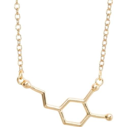 Wholesale10pc Dopamine Molecule Clavicle Necklaces Dainty Chemistry Element Pendants Gold Silver Color Female Jewelry
