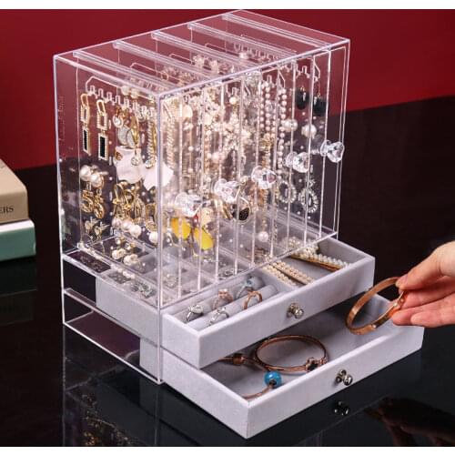 Storage Organizer Jewelry Storage Box Earring Display Stand Bracelet Necklace Storage Rack Flannel Drawer Type Large Capacity