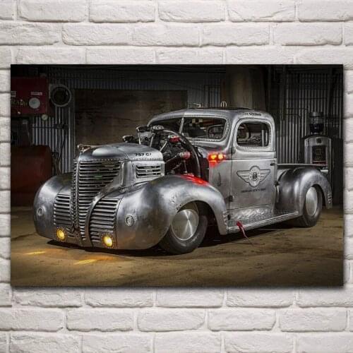 Cool old car 1939 plymouth classic hot rod pickup truck fanart living room home wall art decor wood frame fabric poster KN942