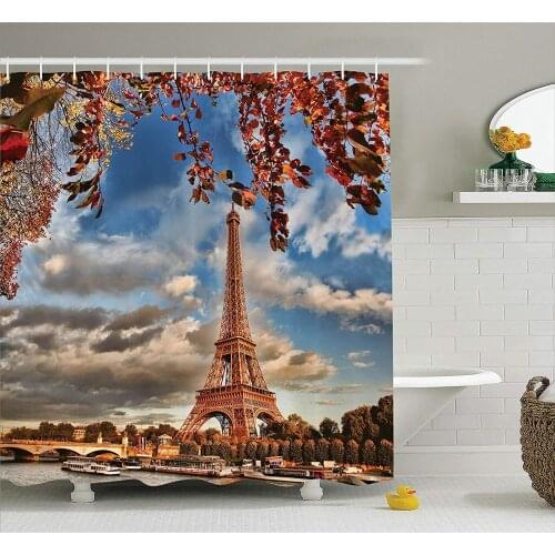 Paris Shower Curtain Shower Curtains for Bathroom Polyester Car Street Dark Clouds