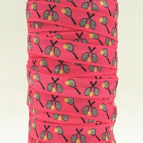 Q&N ribbon wholesale/OEM 5/8inch 16mm 160308002 tennis racket on pink printed folded over elastic FOE for hair tie free shipping