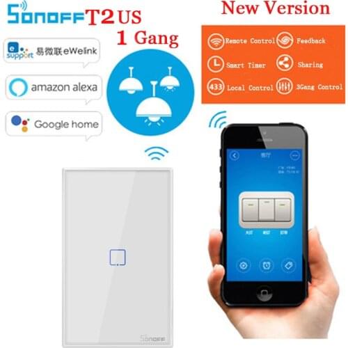 Sonoff TX T2 US 1gang Wireless Smart Home Remote Control Wifi Wall Light Touch Screen Switch 110V-240V 433 RF Work with Alexa