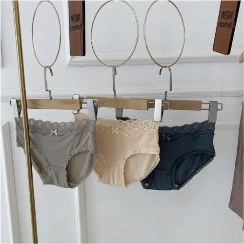 French lace cotton womens underwear boxed with three one-size middle wais