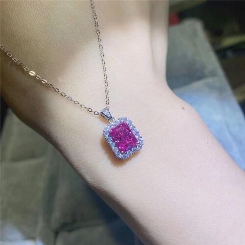 925 Sterling Silver Pink 2ct Reddy Moissanite Pendant Passed Diamond Test Perfect Cut Women Fashion Jewelry Luxury Necklace