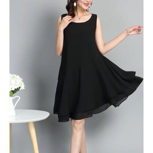 2020 Women Summer Sleeveless Tank Dress Casual Swwet A-Line Office Lady Candy Color O Neck Ruffles Knee-Length Dress Plus Size