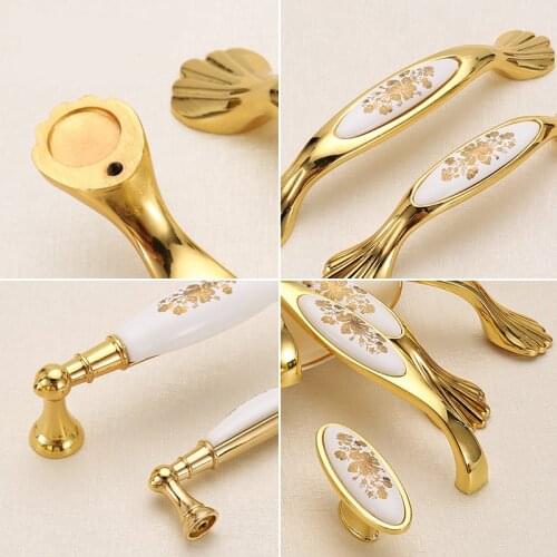European-style golden ceramic handle pastoral modern minimalist cabinet drawer kitchen door wardrobe door handle handle