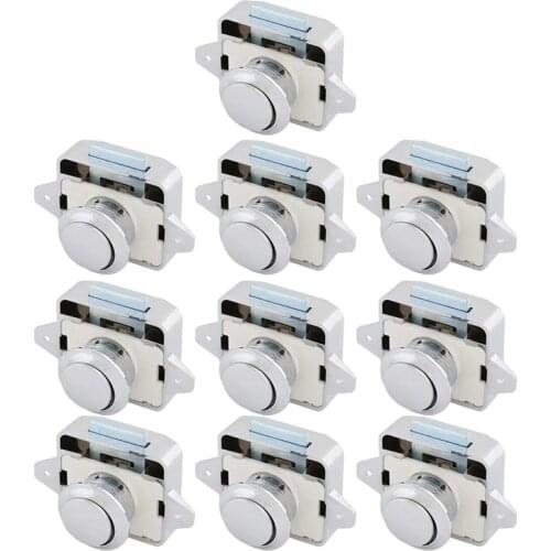 10Pcs Zinc Alloy Push Button Drawer Catch Lock Keyless Door Cupboard Latch Knob for Cabinet/RV/Boat
