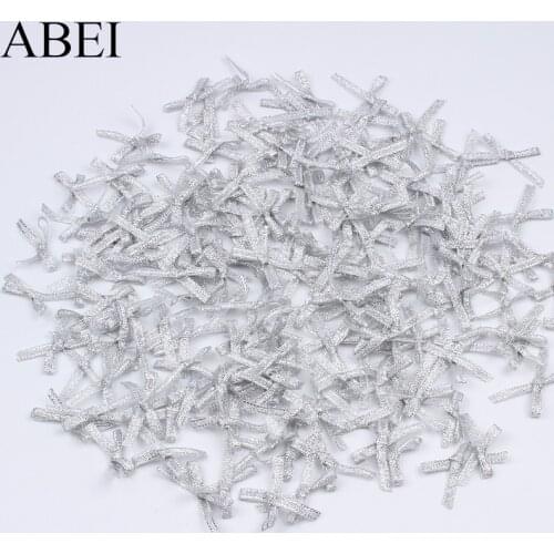 100pcs/lot Silver Ribbon Bows DIY Sewing Garments Accessories Handmade Bow for Scrapbooking Wedding Candy Box Decoration