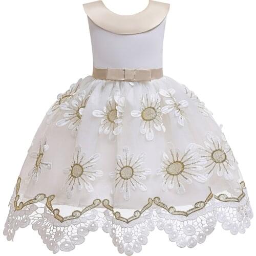 2020 Girl party dress / Embroidery sunflower / back-off dress kids dresses for girls