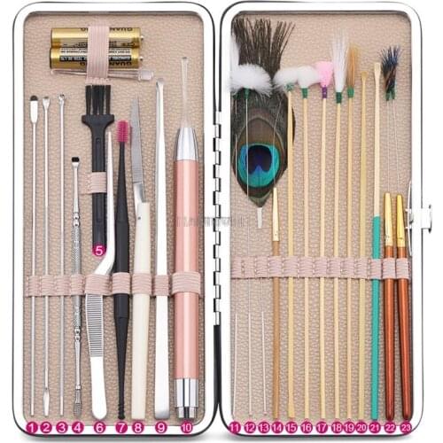 23PCS Earwax Removal Tool Kit Earplug Set Earwax Remover Spoon Ear Cleaning Care Tool with LED Light for Adult Ear Care