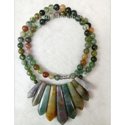 Free shipping Fashion Jewelry 6~12x41mm New Fashion Multicolor Carnelian Art Beads Necklace 17.5" G6763