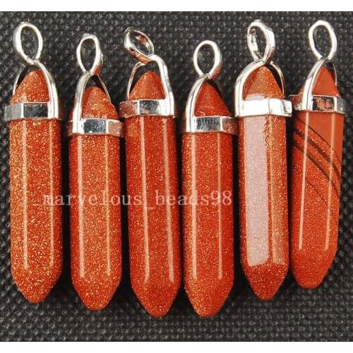 Free shipping Fashion Jewelry 5pcs Wholesale Goldstone Hexagonal Pointed Reiki Chakra Pendant Bead MC3484