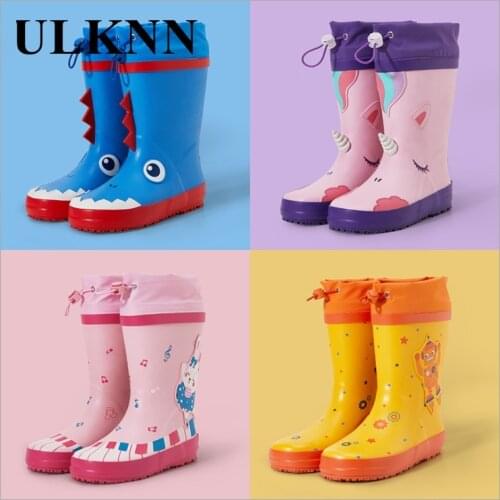 ULKNN Kids Water Boots For Girls Cartoon Rubber Boots For Children Soft Antislippery Outdoor Waterproof Shoes Rain Shoes For Boy