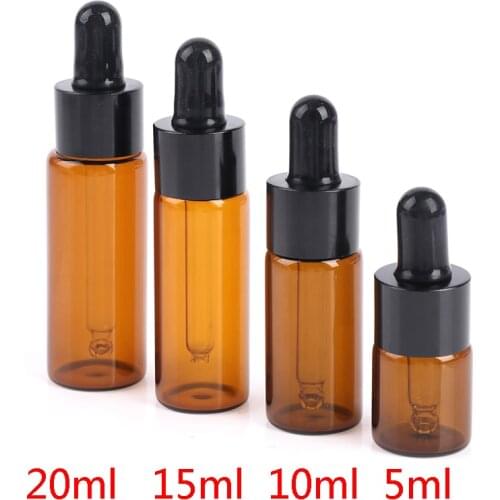 5Pcs 5ml 10ml 15ml 20ml Amber Glass Dropper Bottle Jars Vials With Pipette For Cosmetic Perfume Essential Oil Bottles