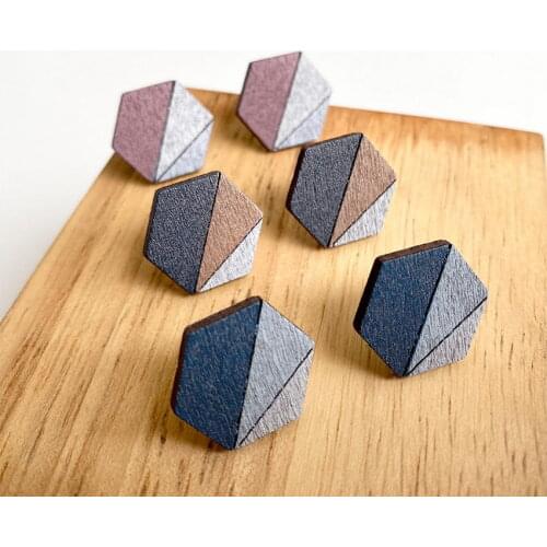 Geometric Hexagonal Combination Wood Earrings Fashion Women Wooden Jewelry Stud Earring 2021