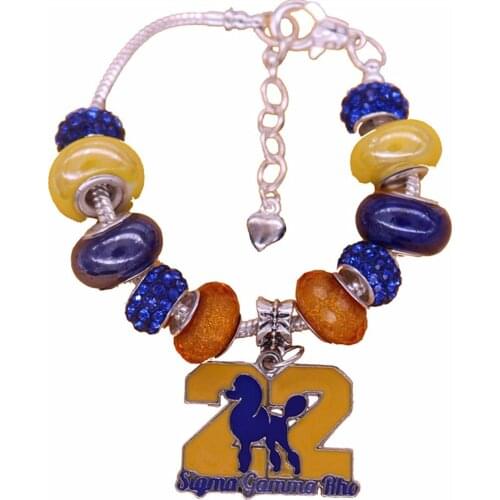 Hot sale Drop Ship Yellow Blue Big Hole Beads Greek Poodle Sigma Gamma Rho Bracelet With Snake Chain