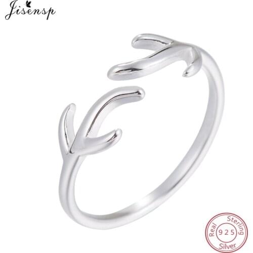 Jisensp 925 Sterling Silver Cute Antler Deer Rings for Women Christmas Gift Adjustable Elk Ring Jewelry Vintage Animal anillos