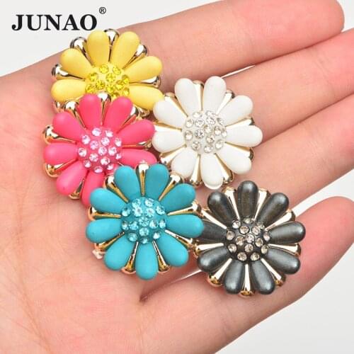 JUNAO 5pcs 25mm Mix Color Flower Crystal Rhinestone Appliques Flatback Round Resin Crystal Stone Stickers for DIY Crafts
