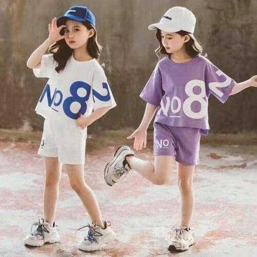 Children Short Sleeve Top +shorts 2pc Girls Summer Suit Teen Sportswear Girls Clothes Sets Boutique Kids Clothing 7 8 9 10 12 14