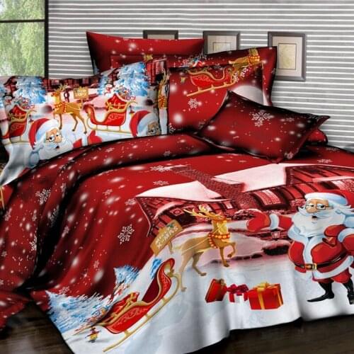 High Quality Polyester Christmas Gift 3Pcs Christmas Bedding Set Duvet Cover Pillowcase Twin Full Queen King