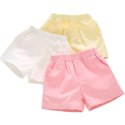 Summer 3-15Y Pink Kids Girls Shorts with Big Pockets Cotton Solid Loose Underwear Children Beach Wear Girl Short