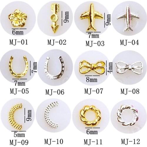 50pcs/pack metal nail art cherry blossoms arrow aircraft "U"shape bow loop for 3d jewelry nails sticker decoration art tools