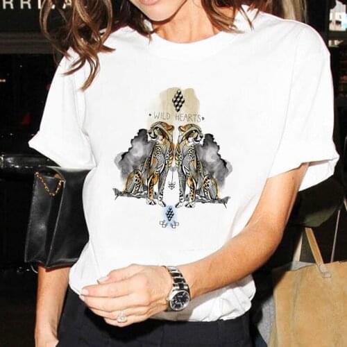 Minimalist Women T-shirt Summer Leopard Printing Short-sleeved Tops & Tees O-Neck Casual Girls Large Size Tshirt 100% Cotton