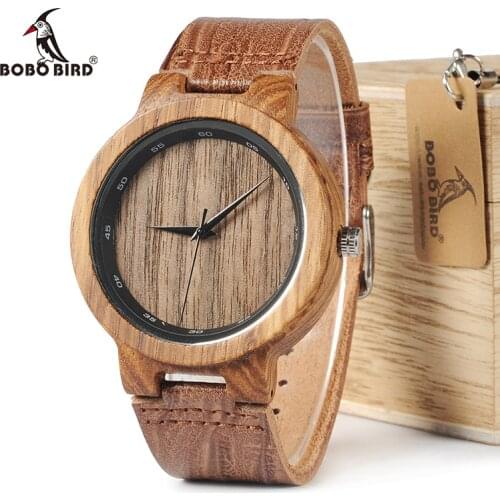 BOBO BIRD WD22 Zebra Wood Watch Men Grain Leather Band Scale Circle Brand Designer Quartz Watches for Men Women in Wooden Box