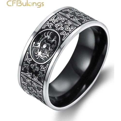 CFBulongs Amazing Animal Nordic Thor God Viking Black Wolf Stainless Steel Ring Gothic Guardian Lucky Mens Jewelry