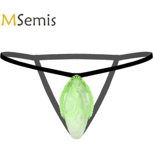 Mens Lingerie Thongs Panties Low Rise G-string Underpants See-through Lace Bulge Pouch Open Butt T-back Underwear