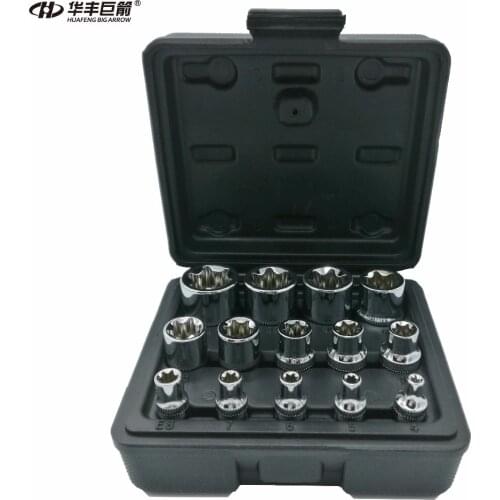 HUAFENG BIG ARROW 14PC E Torx Star Female Bit Socket Set with a Strong Case CRV 1/2"/3/8"/1/4" Drive E4 -E24