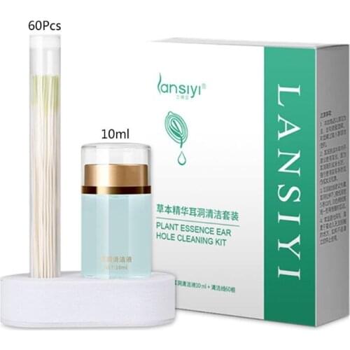 Pierced Ear Cleaning Set Herb Solution Paper Floss Ear Hole Aftercare Tools Kit E65F
